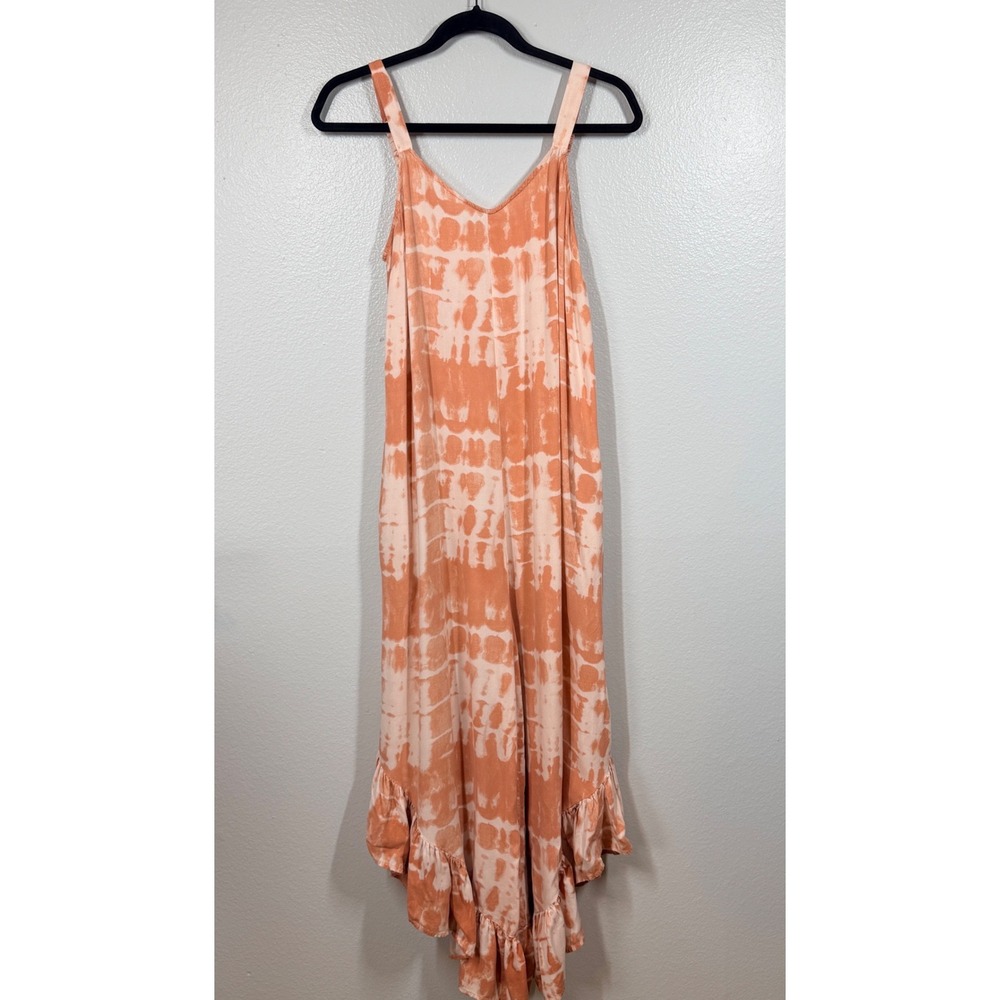Japna Jumpsuit Women Large Orange Tie Dye Sleeveless Ruffle Hem Boho Relaxed